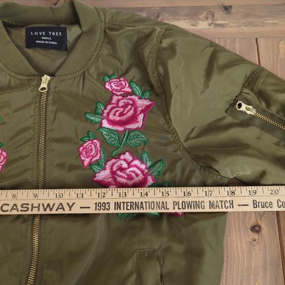 Love Tree Olive Green Floral Embroidered Bomber Jacket - Picture 11 of 16